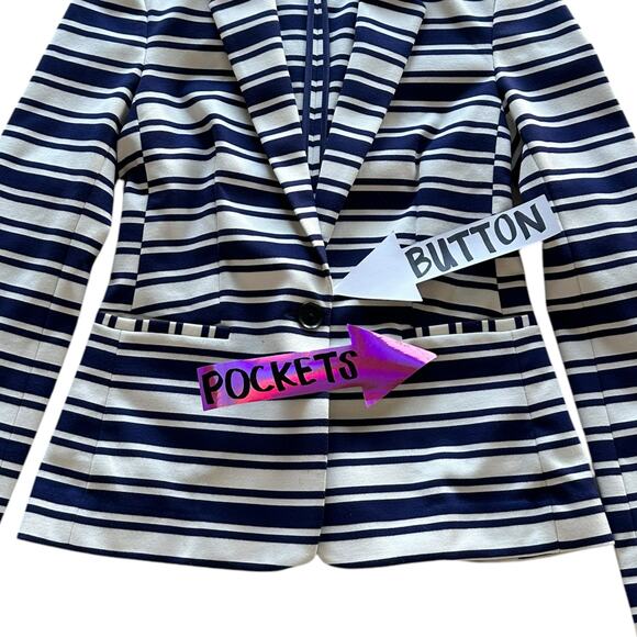 Womens Blazer Size XS Navy White Stripe Structured Professional Office Americana - Picture 2 of 10